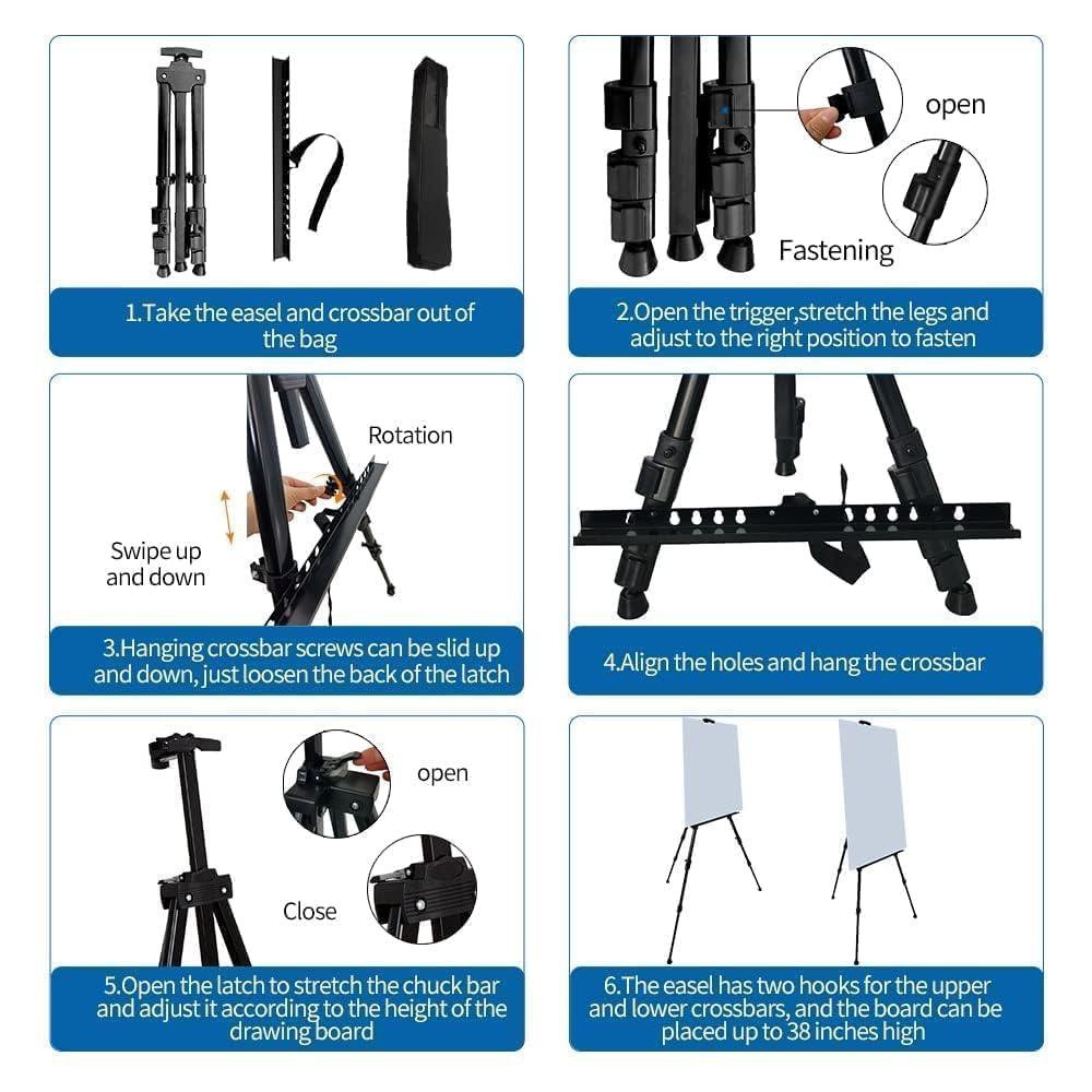 Easel Stand for Sign and Painting: Art Portable Adjustable Metal Tripod Easels for Display Height from 17 to 66 Inch -Canvas Stand for Table-Top/Floor Paint for Artists Adult Holder or Teen