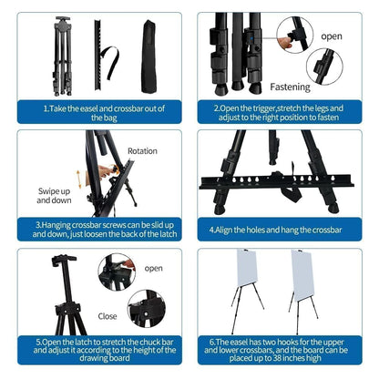 Easel Stand for Sign and Painting: Art Portable Adjustable Metal Tripod Easels for Display Height from 17 to 66 Inch -Canvas Stand for Table-Top/Floor Paint for Artists Adult Holder or Teen