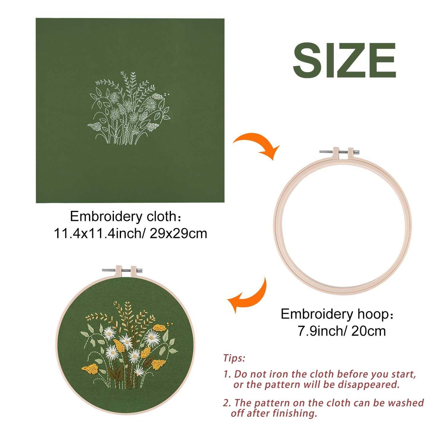 2 Sets Full Range Embroidery Starter Kit with Pattern and Instructions Cross Stitch Kit Includes 2 Pcs Embroidery Clothes with Floral Pattern, 1 Pcs Plastic Embroidery Hoops, 1 Pcs Scissor