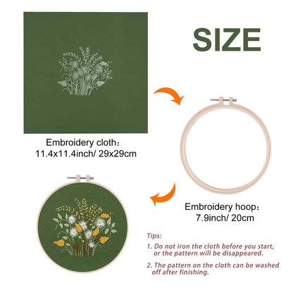 2 Sets Full Range Embroidery Starter Kit with Pattern and Instructions Cross Stitch Kit Includes 2 Pcs Embroidery Clothes with Floral Pattern, 1 Pcs Plastic Embroidery Hoops, 1 Pcs Scissor