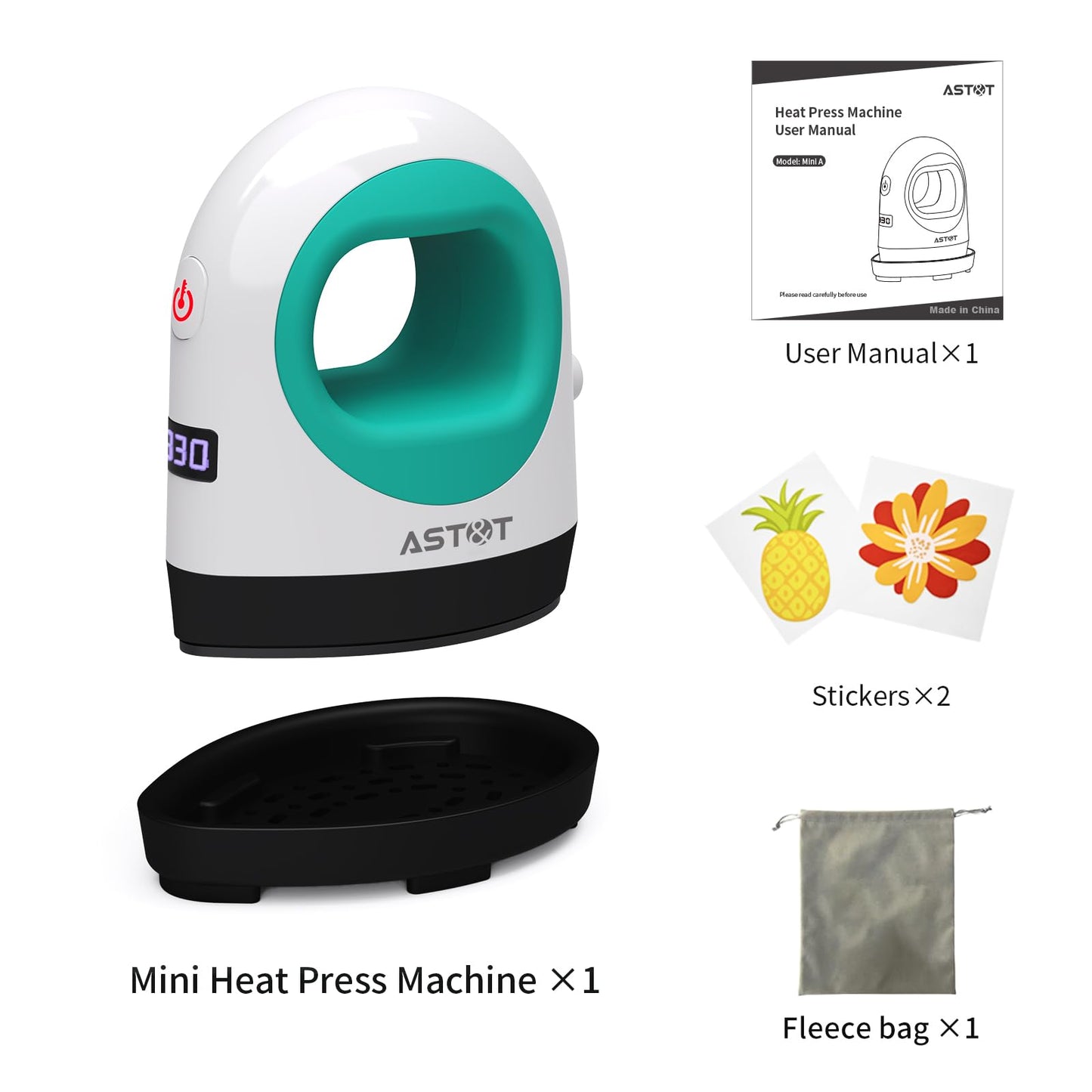 Heat Press Mini Heat Press Machine, Small Heat Press for T Shirts, Hats, Heating Transfer Projects,14 Levels Temperature Setting (White&Green)