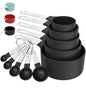 Measuring Cups & Spoons Set, Stackable Cups and Spoons, Nesting Measure Cups with Stainless Steel Handle, Kitchen Gadgets for Cooking & Baking (Black) & Organizer Storage Tote Bag
