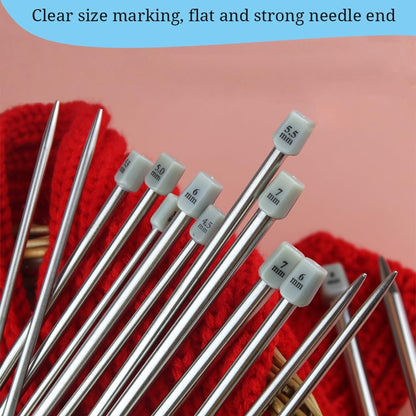 55pcs Metal Knitting Needle Set,Aluminum Straight Single Pointed Stainless Steel Knitting Needles,11 Size 2mm-8mm,10inch Length for Handmade DIY Knitting with Accessories