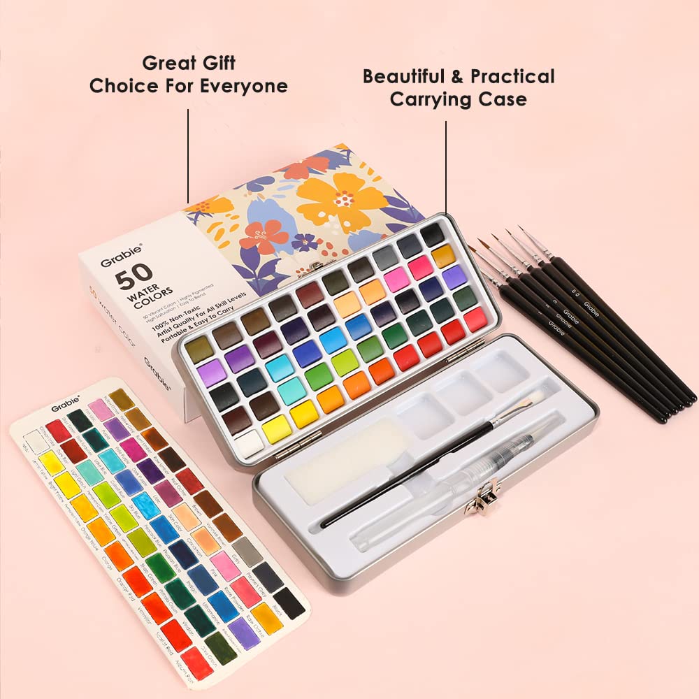 Watercolor Paint Set, Great for Painting, 50 Colors, Detail Paint Brush Included, Art Supplies, for Artists, Amateur Hobbyists and Painting Lovers