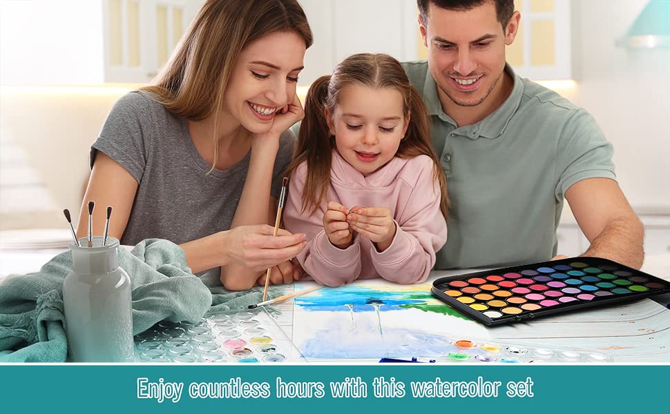 2 Pack Watercolor Paint Set 12 Vivid Colors Includes Watercolour Mixing Palette and 2 Brushes, Perfect For Artists, Beginner Painters, Kids and Adult Painting
