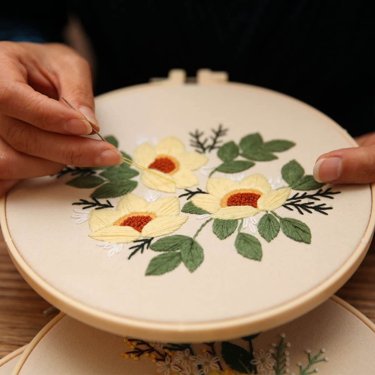 Embroidery Kit for Beginners,Cross Stitch Kits for Adults DIY Craft 3pcs Embroidery Pattern Needlework Fabric Embroidery Thread and Needles 1pcs Embroidery Hoop Adult Stitch Stuff Sewing Kit Gift