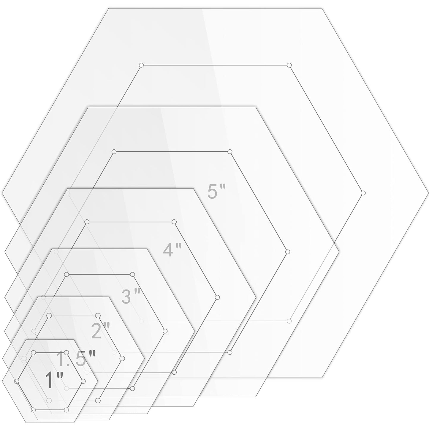 6 Pieces Hexagon Quilting Templates 1 Inch, 1.5 Inch, 2 Inch, 3 Inch, 4 Inch, 5 Inch with 1/4 Inch Seam Allowance, Acrylic Quilting Templates for DIY Sewing Crafts