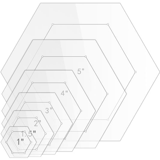 6 Pieces Hexagon Quilting Templates 1 Inch, 1.5 Inch, 2 Inch, 3 Inch, 4 Inch, 5 Inch with 1/4 Inch Seam Allowance, Acrylic Quilting Templates for DIY Sewing Crafts