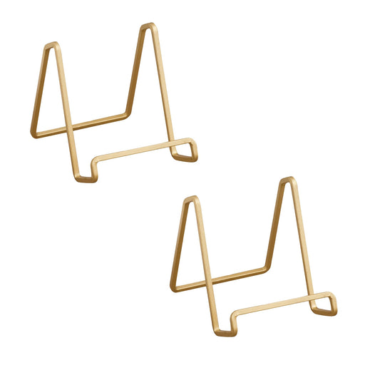 3-Inch Gold Painted Square Book Holder/Stand, Wire Mini Easel, Small Photo Stands for Table, Display for Picture Frames, Plaques, & Plates