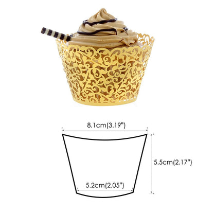 100pcs Cupcake Wrappers Artistic Bake Cake Paper Cups Little Vine Lace Laser Cut Liner Baking Cup Muffin Case Trays for Wedding Party Birthday Decoration (Gold)