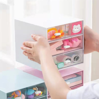 Desk Organizer with Drawer, Office Organizer with 4 Drawers, Desk Storage Box for, Desktop, Dressing table, Office, School, Home, Plastic Box and 4 Acrylic Drawers(Blue)