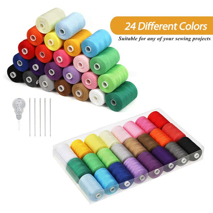 Sewing Thread Sets - 24-Color Mixed Cotton, 1000 Yards for Sewing Machine, DIY Projects