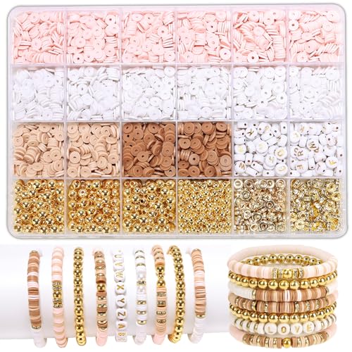 Bracelet Making Kit Friendship Golden Beads Clay Beads Jewelry&Bracelet Making Kit Charm Bracelet Maker Set with Letter Beaded Kit Birthday Gift