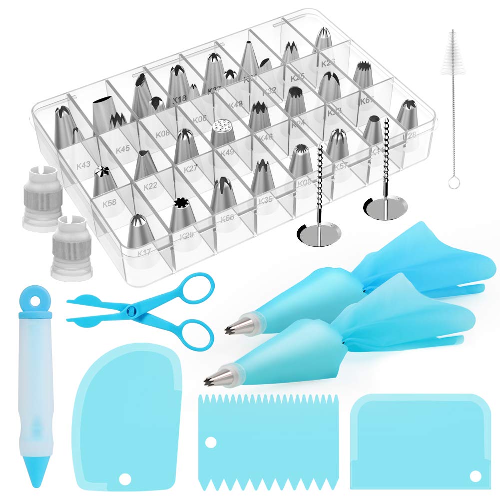 42pcs Piping Bags and Tips Set, Cake Decorating Supplies Kits for Baking with 30 Numbered Frosting Icing Tips, 2 Reusable Pastry Bags, Easy Carry Storage Box and Other Baking Tools