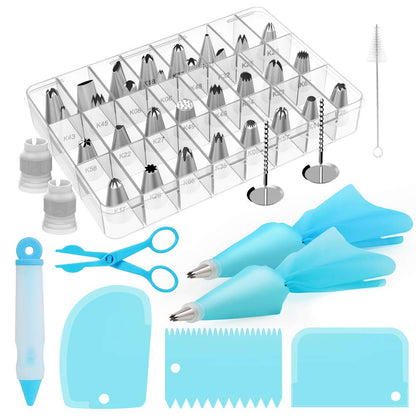 42pcs Piping Bags and Tips Set, Cake Decorating Supplies Kits for Baking with 30 Numbered Frosting Icing Tips, 2 Reusable Pastry Bags, Easy Carry Storage Box and Other Baking Tools