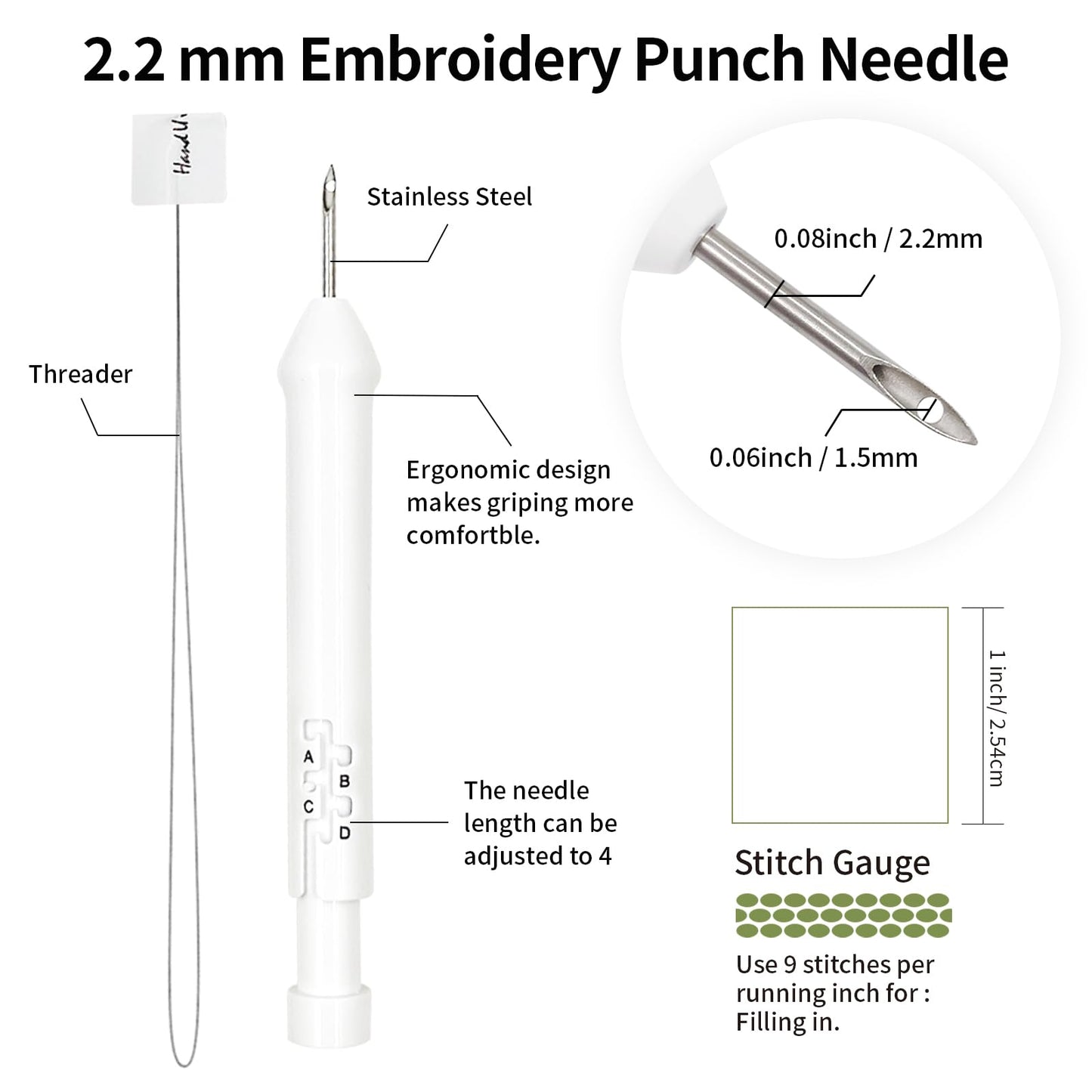 Embroidery Punch Rug Punch Beginner Kit, 2 Different Adjustable Punch Needle Tool with 9"x9" Monk's Cloth and Pita Cloth