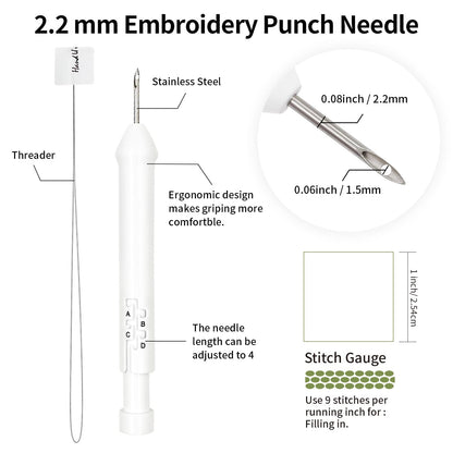 Embroidery Punch Rug Punch Beginner Kit, 2 Different Adjustable Punch Needle Tool with 9"x9" Monk's Cloth and Pita Cloth