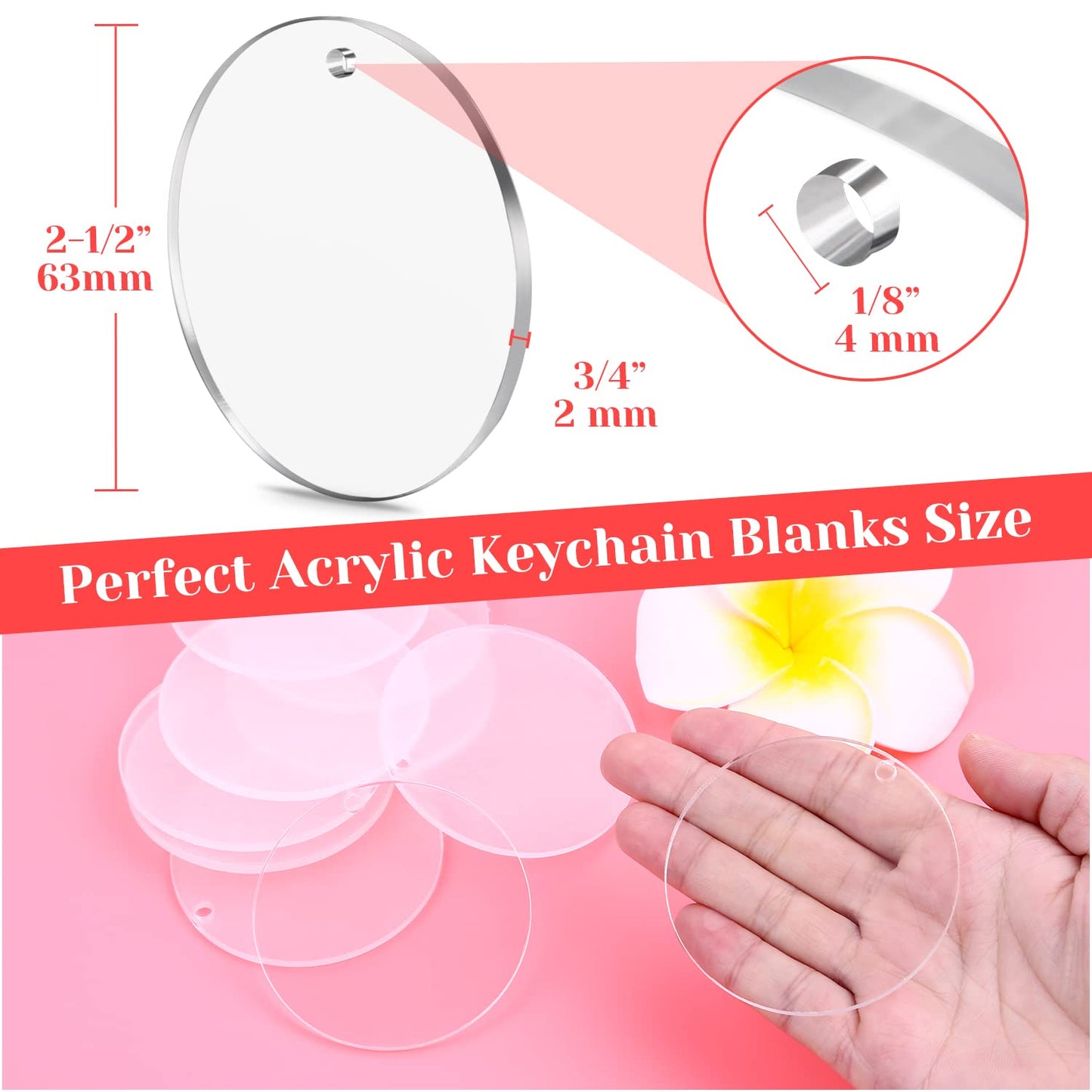 Acrylic Keychain Blanks for Vinyl, Ornament Acrylic Blanks Keychain Bulk Clear Acrylic Round with Hole for Engraving DIY Projects, Art Crafts (2.5 Inch, 30 Pcs)