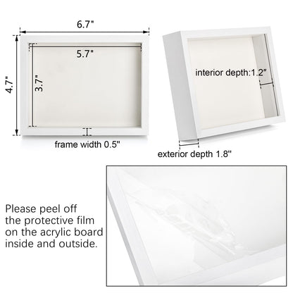 6 Pack 4 x 6 Inches Shadow Box Frame, Small Wood Frame Memory Display Cases,1.2in Depth Picture Frame Case for Dried Flowers, DIY Craft, Memorabilia, Medals and Photos, White