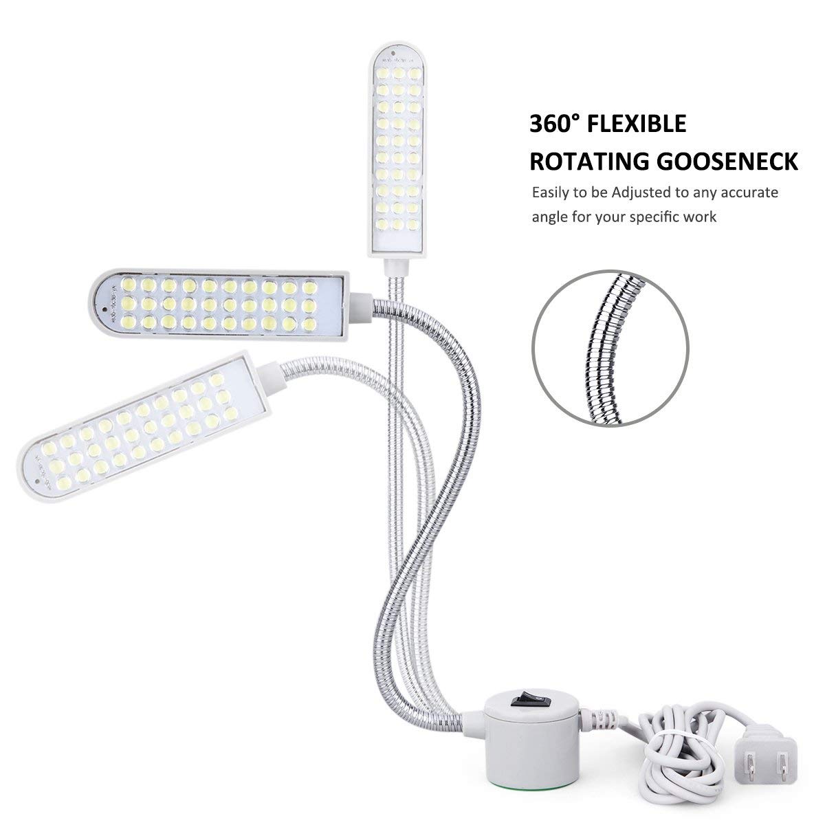 Sewing Machine Light LED Sewing Lighting (30LEDs) for Workbench Lathe Drill Press Flexible Gooseneck Arm Work Lamp with Magnetic Base 2Pcs Mounting Dics + 2 Pcs 3M Sticker
