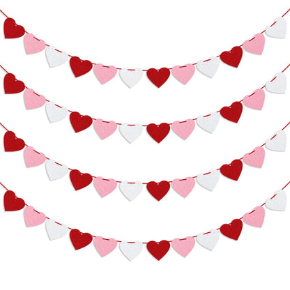 Felt Heart Garland Banner, Pre-Strung | Valentine Decorations | Red Pink White Banner | Anniversary Wedding Birthday Party Decor | Outdoor Home Hanging