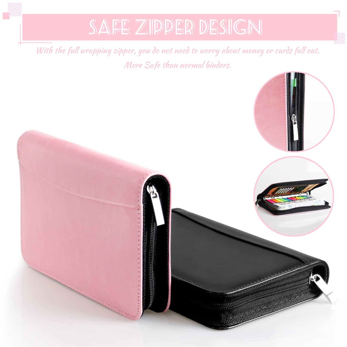 Budget Binder with Zipper Envelopes, Cash Envelopes for Budgeting, A6 PU Leather Budget Planner 2025 with Cash Envelopes Calculator, Bill Money Organizer for Cash Saving Budget System Wallet