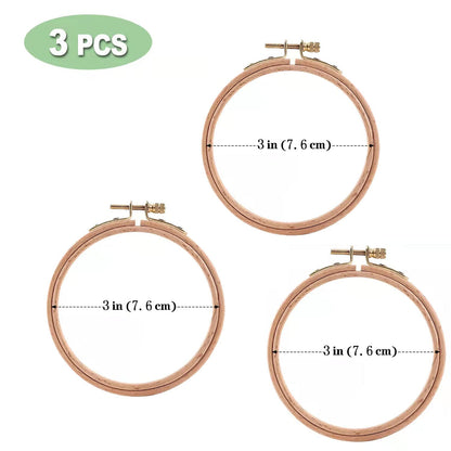 3 Inch Embroidery Hoop - Set of 3 Small Embroidery Hoop Made of Beech Wood, Perfect for Cross Stitch Hoop Designs & Wooden Rings Crafts