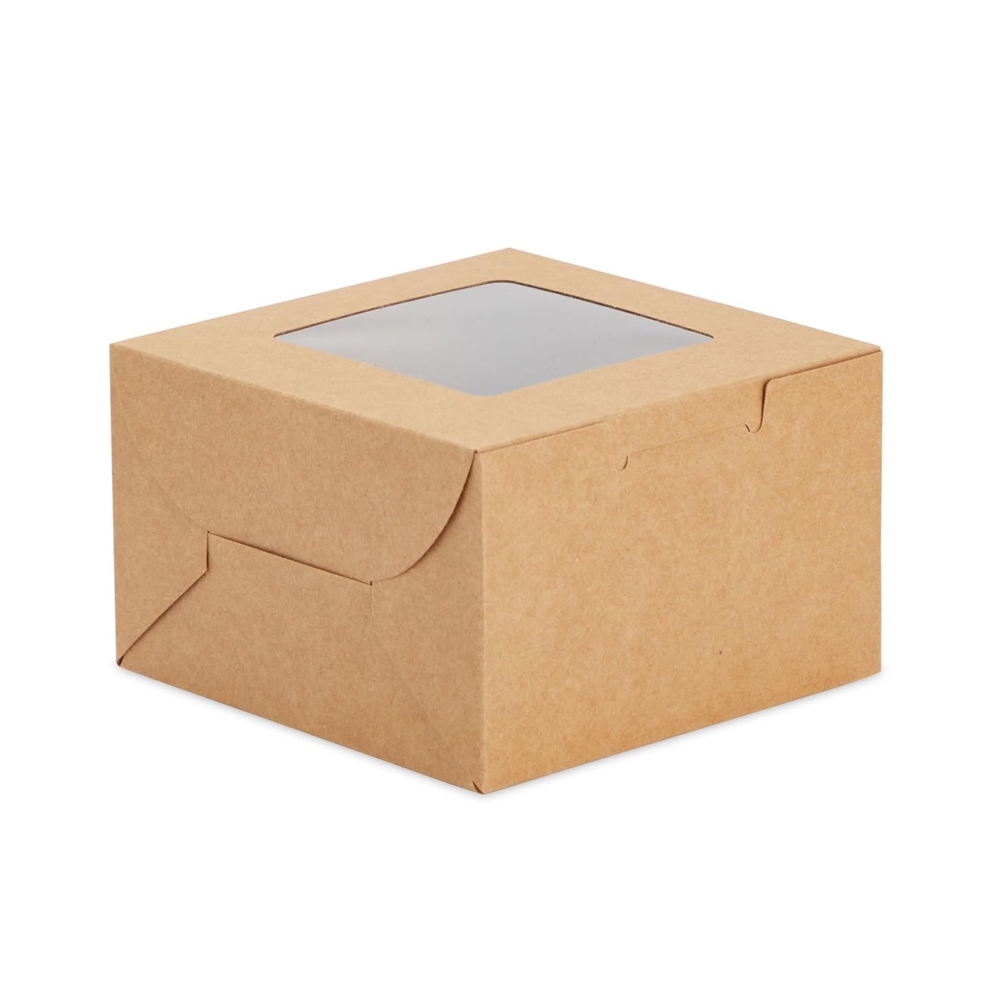 50 Pack 4x4x2.5 Mini Dessert Boxes with Window for Bakery - Baked Goods Packaging Containers for Cupcakes, Cookies, Pastry (Kraft Paper) - Cupcake Boxes
