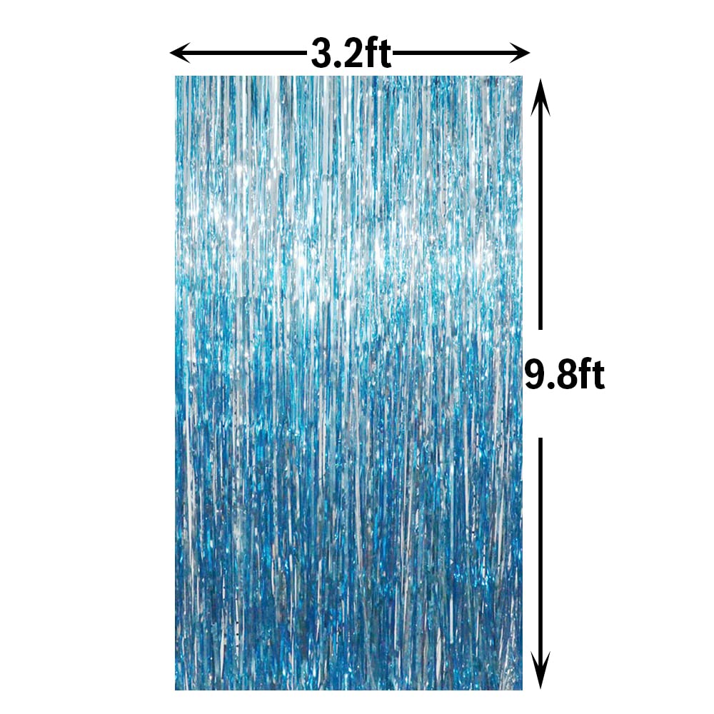 6.4 ft x 9.8 ft Metallic Tinsel Foil Fringe Curtains,Pack of 2 Party Streamer Backdrop for Birthday,Graduation Decorations and New Year Eve (Light Blue)