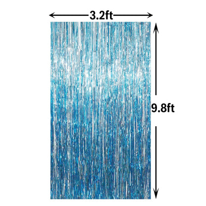 6.4 ft x 9.8 ft Metallic Tinsel Foil Fringe Curtains,Pack of 2 Party Streamer Backdrop for Birthday,Graduation Decorations and New Year Eve (Light Blue)