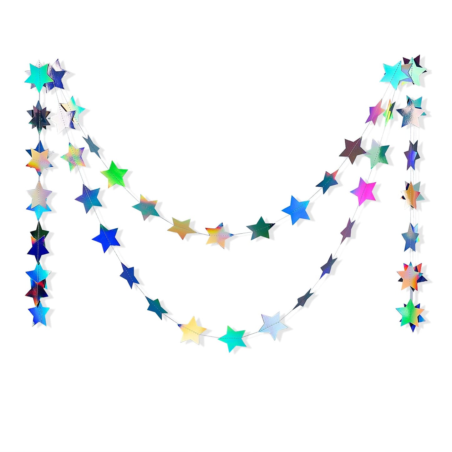 Star Garland Holographic Decor Party Streamers Twinkle Star Banner Backdrop for Wedding Baby Shower Birthday Party Decorations, 3" in Diameter, 20 Feet in Total