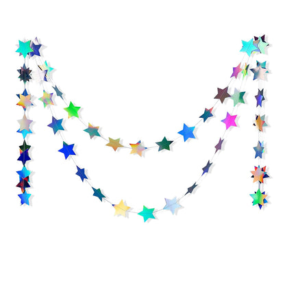 Star Garland Holographic Decor Party Streamers Twinkle Star Banner Backdrop for Wedding Baby Shower Birthday Party Decorations, 3" in Diameter, 20 Feet in Total