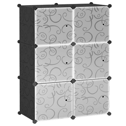 Cube Storage Organizer with Doors, Plastic 6-Cube Storage with Doors for Livingroom, Bedroom and Office (Black)