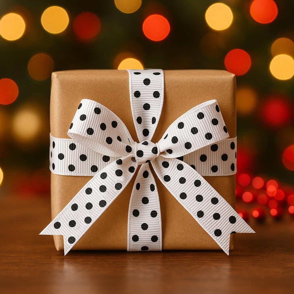 Grosgrain Ribbons for Crafts Gifts Wrapping 3/8" Boutique Polka Dot Fabric Ribbon 40yd (20 x 2yd)