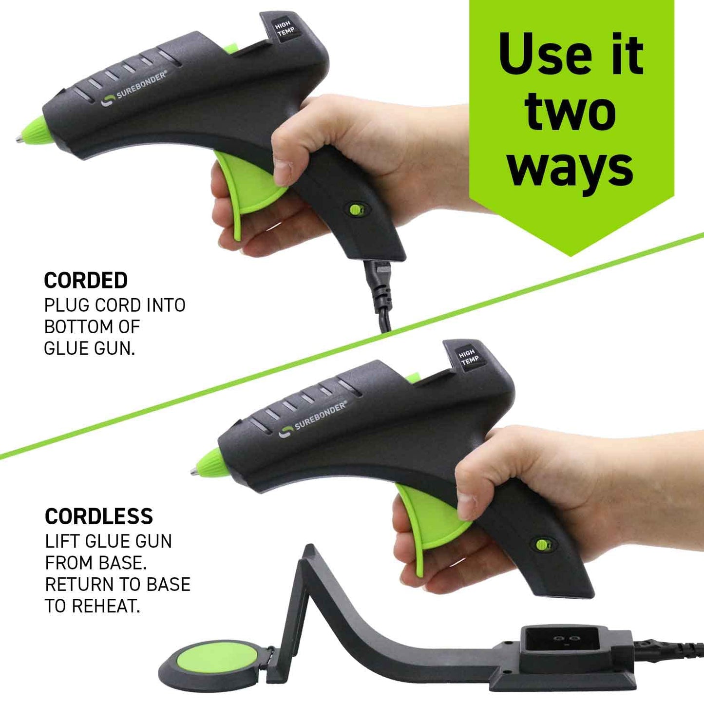 Cordless Hot Glue Gun, High Temperature, Full Size, 60W, 50% More Power - Sturdily Bonds Metal, Wood, Ceramics, Leather & Other Strong Materials (Specialty Series CL-800F)