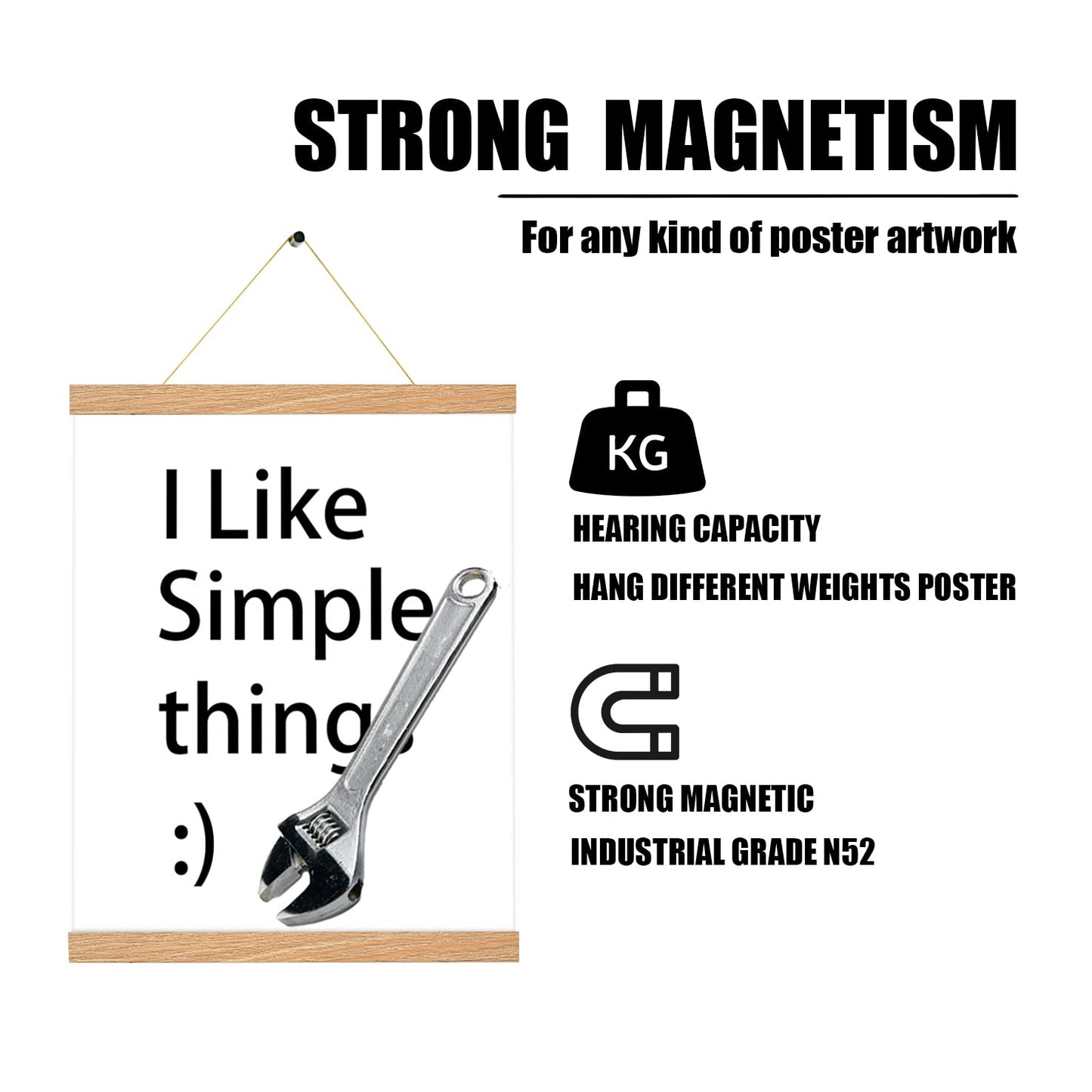 Magnetic Poster Hanger Frame In Pine Color 3 pack, 16x24 16x20 16x16 Wooden Hanging Kit for Walls Map Canvas Artwork, 16 inchx3pcs