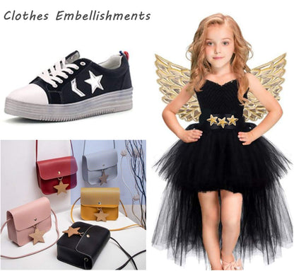 100 Pieces Glitter 5 Star PU Padded Fabric Felt Appliques Sew on Patches for DIY Birthday Wedding Cake Topper Scrapbook Hair Accessories Craft Supplies (Pink)