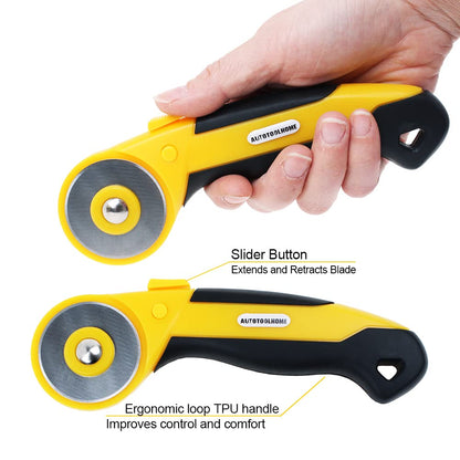 45mm Rotary Cutter with 9pcs Extra Blades Automatic Fabric Roller Cutter Perforator Crochet Edge Pinking Rotary Blades for Quilting, Sewing, Crafting