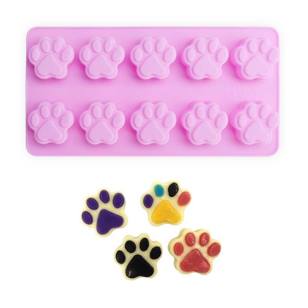 Puppy Dog Paw and Bone Silicone Molds, Non-Stick Food Grade Silicone Molds for Chocolate, Candy, Jelly, Ice Cube, Dog Treats (Puppy Paw Bone Set of 4PCS)