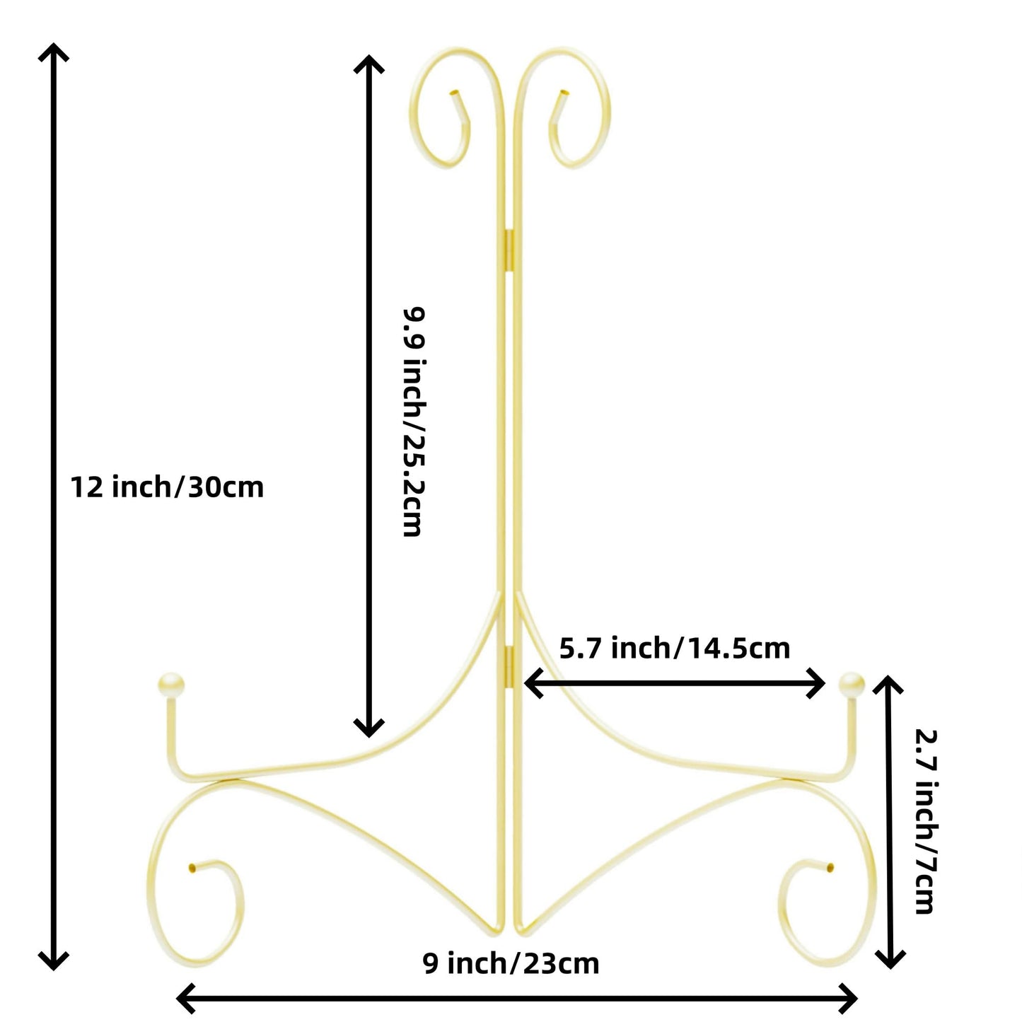 Iron Plate Stand for Display with Folding Design, Picture Stands for Tables, 12 Inch Large Easels for Displaying for Book, Art Piece, Photo and Platter, 12’’ Gold