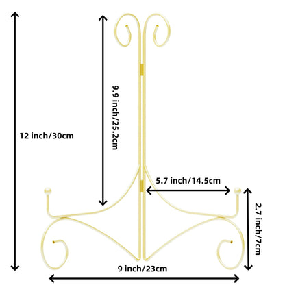 Iron Plate Stand for Display with Folding Design, Picture Stands for Tables, 12 Inch Large Easels for Displaying for Book, Art Piece, Photo and Platter, 12’’ Gold