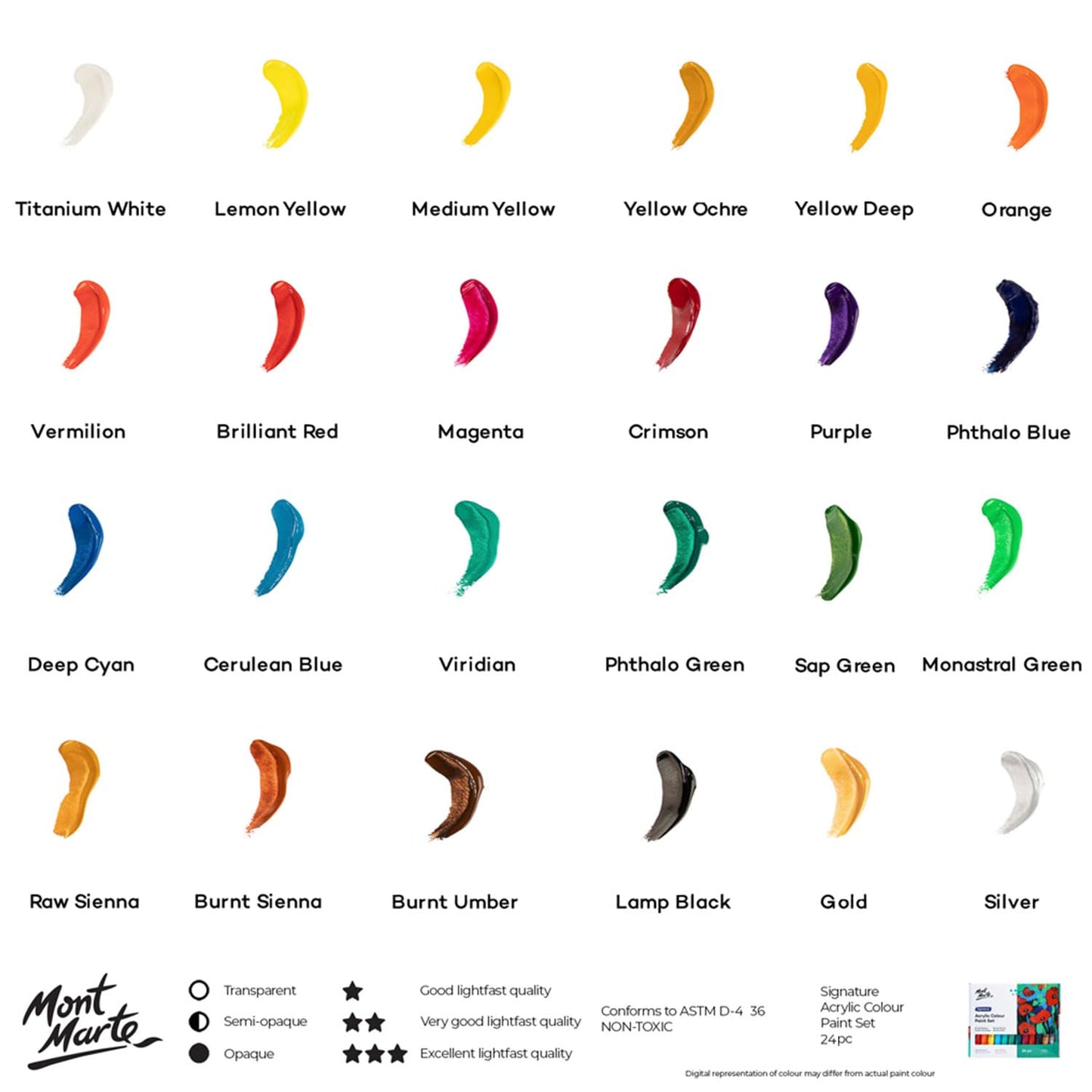 Acrylic Paint Set 24 Colours 36ml, Perfect for Canvas, Wood, Fabric, Leather, Cardboard, Paper, MDF and Crafts