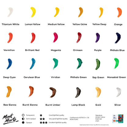 Acrylic Paint Set 24 Colours 36ml, Perfect for Canvas, Wood, Fabric, Leather, Cardboard, Paper, MDF and Crafts