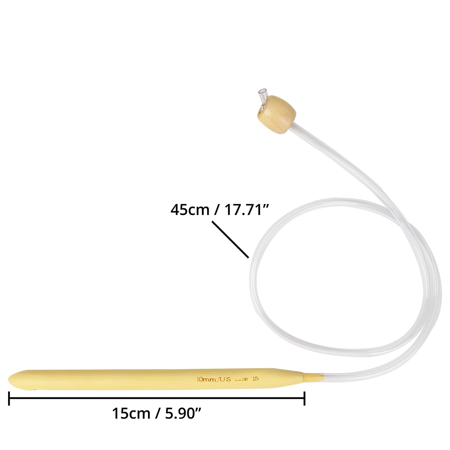 Bamboo Wood Crochet Hooks with Plastic Cable (16 Pairs) - 2-12mm Sizes - Tunisian Hook Needles Set with Bead Ends - for Knitting Yarn, Weave Craft and Crocheting Projects