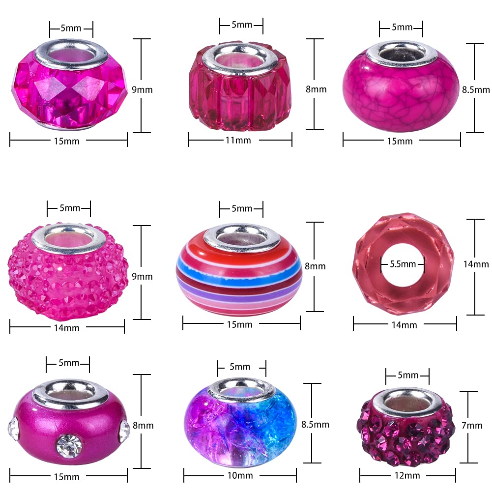Assortment European Large Hole Beads Spacer Beads Rhinestone Craft Beads for DIY Charms Bracelet Jewelry Making (Rainbow)