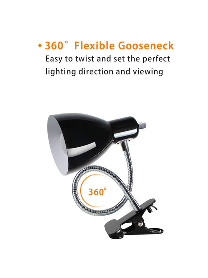 Desk lamp Eye-Caring Table Lamps, 360°Rotation Gooseneck Clip on Lamp Reading Light Portable Reading Book Light Clamp Study Desk Lamps for Bedroom and Office Home Lighting (Black)