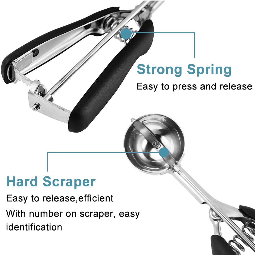 Cookie Scoop Set, Include 1 Tbsp/2 Tbsp/3 Tbsp, Cookie Scoops for Baking Set of 3, Cookie Dough Scoop, 18/8 Stainless Steel, Good Grip, Non-Slip, for Cookie Cupcake Muffin Ice Cream waffle