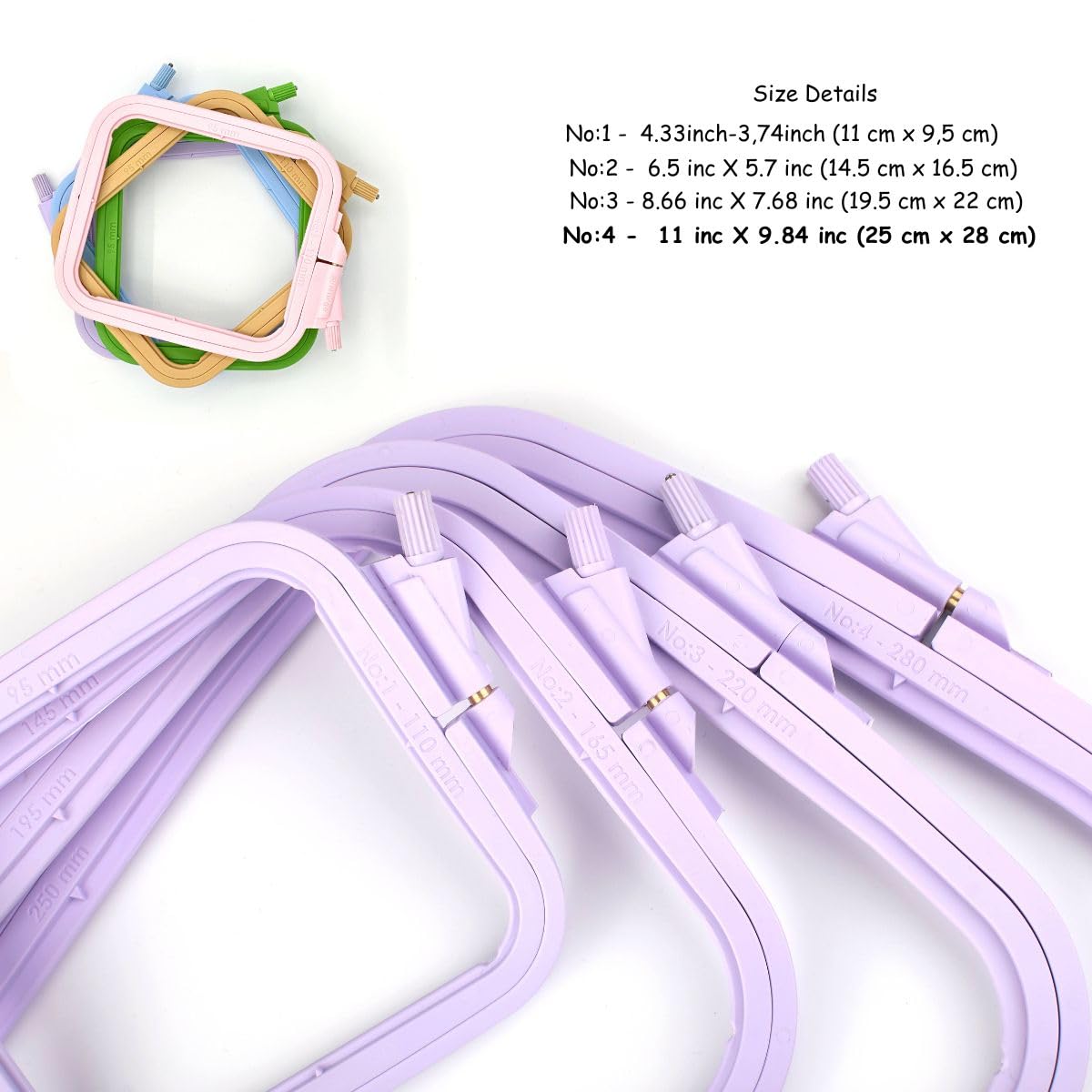 Lila Plastic Square Embroidery Hoop, Cross Stitch Hoops, Punch Needle Hoop No:4 Large