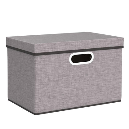 Foldable Storage Boxes with Lids [3-Pack] Linen Fabric Collapsible Storage Bins Organizer Containers Baskets Cube with Cover for Home Bedroom Closet Office Nursery (14.9x9.8x9.8)