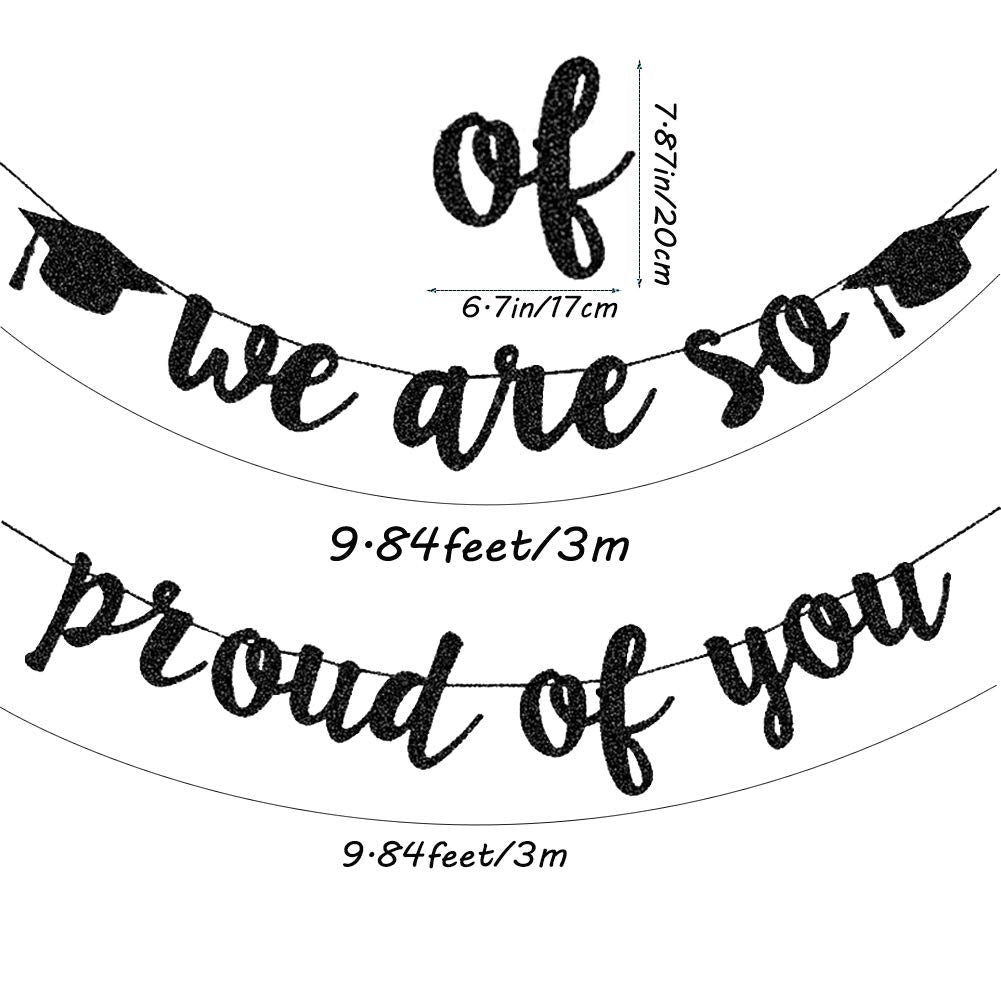 2025 Graduation Banners Party Decorations, Black Glitter We are So Proud of You Graduation Banners Garland for Congratulation Graduations Party Supplies, School, Home, Car Decorations